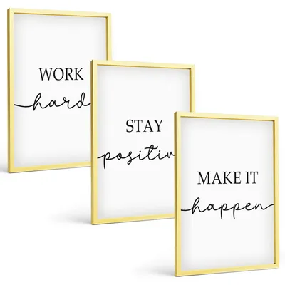 Produktbild von Bilder Set 3-teilig im Goldrahmen Rahmen – Wandbilder 3 Stück – gerahmte Poster für Wohnzimmer, Schlafzimmer und Flur – 40x60 cm – Minimalistische Motivationsinschriften