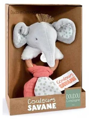 Image de Doudou et Compagnie Hochet Elephant et tissus en coton