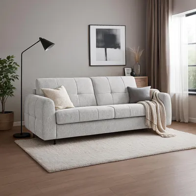 Produktbild von Schlafsofa PIREUS – Sofa mit Bettfunktion, Matratze & Klappmechanismus 230x90 cm, Hellgrau