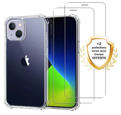 Produktbild von Sturzsichere Hülle für iPhone 13, transparent + 2 Displayschutzfolien - EVETANE
