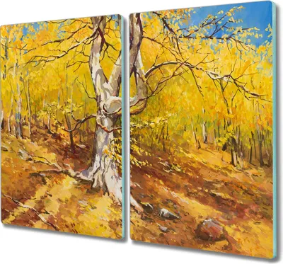 Produktbild von Coloray Hackbrett Herdabdeckplatte 2x30x52 cm Küchenbrett Kochplattenabdeckung Schneidebrett - Blätter Wald Herbst