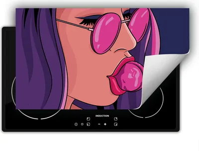 Produktbild von DarHaus Herdabdeckplatte 90x52 cm Anti Rutsch Matte Aufrollbar, pop art. - Frau