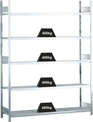 Produktbild von Schulte Weitspannregal mit Stahlböden WS 2000 | Grundregal | HxBxT 300x225x80cm | 5 Ebenen | Fachlast 400kg | Verzinkt