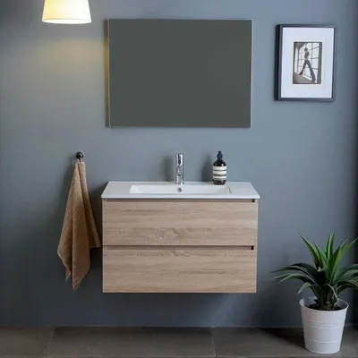 Immagine prodotto di Mobile bagno sospeso da 80cm con due cassetti in rovere | Berlin