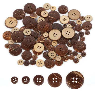 100er-Pack Kokosnussknöpfe, 4 Löcher, 5 Größen 10–25 mm
