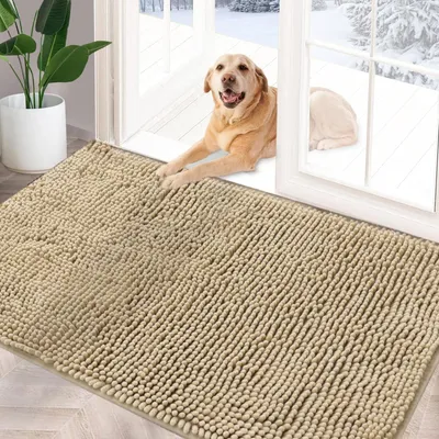 Zdjęcie produktu dla Mata podłogowa z weluru, antypoślizgowa, 60x90 cm, kolor beżowy