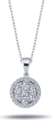 Produktbild von Halskette mit Diamanten Anhänger Blume Brillant-Schliff in 14 Karat Weißgold