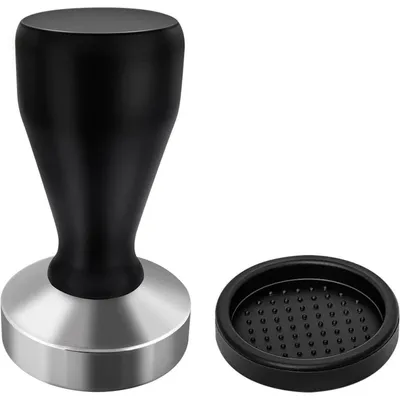 Productafbeelding van Koffiepers van roestvrij staal, 51 mm, met siliconenpad en houten handvat, zwart