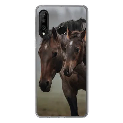 Produktbild von MuchoWow® Handyhülle Schutzhülle Hülle für Huawei P30 Lite Pferde - Nebel - Landschaft Silikon Softcase Handy Hülle - Handyhülle