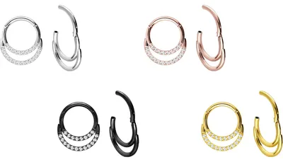 Produktbild von Ohrpiercing, Nasenpiercing, Septum Piercing Chirurgenstahl Segmentring Clicker 2 RINGE + EINGEFASSTE KRISTALLE