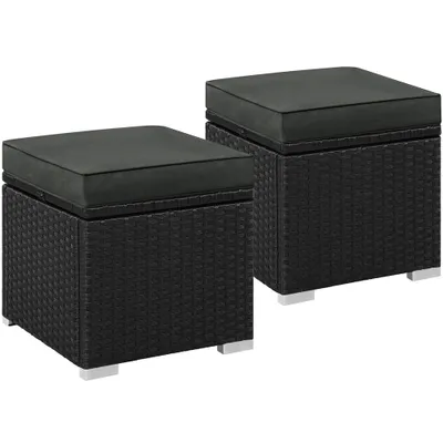 Produktbild von Yaheetech 2er Set Rattan Hocker Gartenhocker mit Abnehmbarem Kissen & Stauraum Wetterfest Sitzhocker Fußhocker Flache Rattanoptik