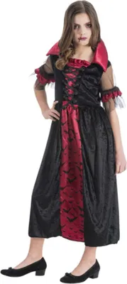 Produktbild von Vampir Kostüm "Tessa" für Mädchen - Kleid mit Fledermäusen | Schwarz Rot Variante: 152