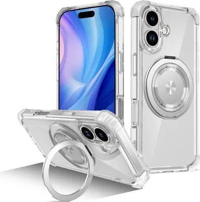 Obrázek produktu pro Pouzdro pro iPhone 17 magnetický držák prstenu, stojánek, kompatibilní s MagSafe, vojenská ochrana, průhledné pouzdro Průhledný