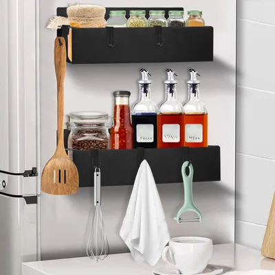 Imagen del producto de Estante magnético para hierbas, juego de 2 unidades, con 6 ganchos removibles, para refrigerador