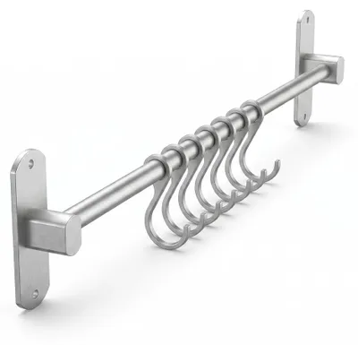 Küchenhakenleiste 40 cm, selbstklebend, 7 Haken, Aluminium, silber