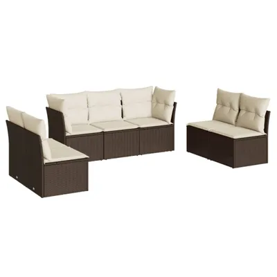 Image de vidaXL Ensemble de salon de jardin 7 pièces avec coussins Marron Poly rotin