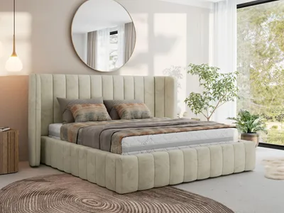 Produktbild von MKS Meble Premium Polsterbett GOLETTA CLASSIC mit Bettkasten & Stauraum 140 x 200 cm, Gasdruckfedern, Inkl. Lattenrost, Modernes Design Ehebett, Pocket Matratze - VIRE LUX - Beige Velvet
