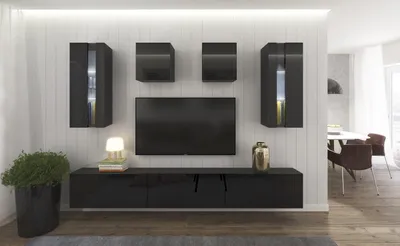 Image de Furnitech Meuble-paroi Salon - Meuble-paroi suspendu Moderne - Étagères et meuble TV - Meubles de salon sans LED (AN291-17B-HG20 1B Grand)