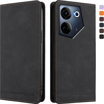 Image de Etui pour Tecno Camon 20 / Camon 20 Pro 4G, étui rétro en cuirPolyuréthaneavec support et fentes pour cartes de crédit Noir