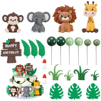 Immagine prodotto di 23 decorazioni per torte a tema animali della giungla, ideali per feste