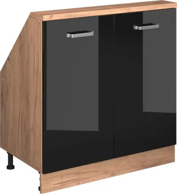 Produktbild von Vicco Dachschrägenschrank Rion, mit 2 Türen, Schwarz Hochglanz/Goldkraft Eiche/Goldkraft Eiche