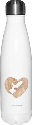 Produktbild von Mr. & Mrs. Panda Wasserflasche Otter Herz - Weiß - Geschenk, Verlobung, Trinkflasche, thermo, trinkflaschen, flasche aus edelstahl, Thermos, Liebe, Fischotter