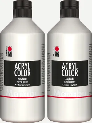 Produktbild von 2x Marabu Acrylfarbe Acryl Color je 500ml Flasche, weiß 070