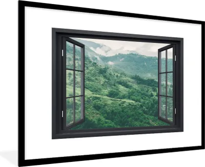 Produktbild von MuchoWow® MuchoWow® Gerahmtes Poster Aussicht - Berg - Baum 90x60 cm - Poster mit zchwarzem Bilderrahmen - Wanddekoration - Fotos