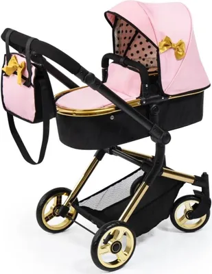 Produktbild von Bayer Design 18490AA Kombi-Puppenwagen Neo Vario mit Tasche, wandelbar als Jogger, höhenverstellbarer Griff, schwenkbare Vorderräder, gold, rosa