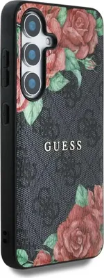 Produktbild von Guess Leather 4G Color Print Metal Classic Logo MagSafe Case für Samsung Galaxy S25 - Schwarz