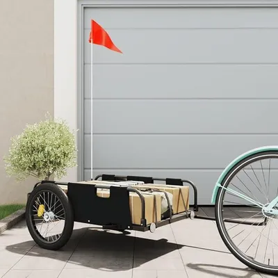 Imagen del producto de Remolque para bicicleta, remolque de carga, remolque de transporte para bicicleta. Color . Fabricado con tela Oxford y hierro. Dimensiones: 135 x 68 x 38.5 cm