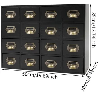 Produktbild von Holzschrank mit 16 Schubladen - Desktop Aufbewahrungsschrank - Vintage Apothekerschrank - Massivholz - Tischmodell 50×10×35 cm - Schwarz