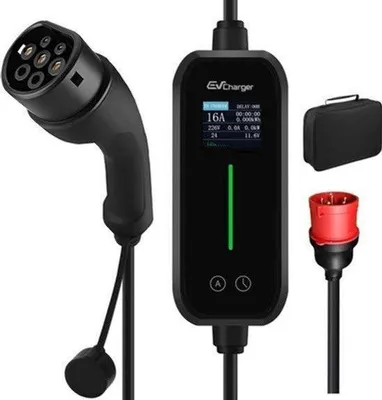 Zdjęcie produktu dla Przenośna stacja ładowania 11 kW - Mobilna ładowarka do samochodów elektrycznych - 3-fazowa, gniazdo CEE 16A - Czerwona - Do samochodów elektrycznych