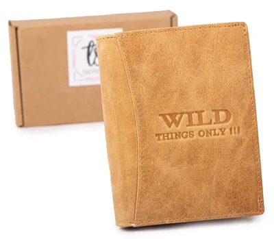 Zdjęcie produktu dla WILD Duży Pionowy Portfel Męski Skórzany RFID w Kolorze jasnobeżowym piaskowym