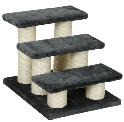 Produktbild von Hundetreppe 3 Stufen 34 cm Hoch Haustiertreppe für Hunde Katze Katzentreppe mit Kratzstamm Hunderampe Einstiegshilfe für Bett, Sofa, Couch Dunkelgrau