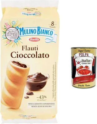 Produktbild von 12x Mulino Bianco Flauti , Snacks mit Schokolade, kuchen süßer Snack für zwischendurch - 280 gr + Italian Gourmet polpa 400g