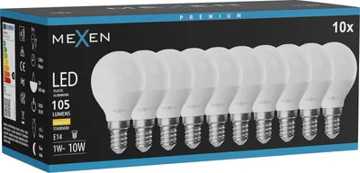 Produktbild von Mexen Nova 10x LED-Glühbirne E14, G45, 1W, Warm - 3000K, 105 lm - L101-E14-0130-01x10