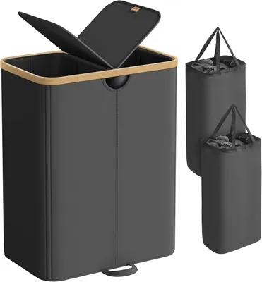 Immagine prodotto di Cesto per la biancheria con 2 scomparti - Contenitore per il bucato con coperchio - 150 litri - Tessuto Oxford - Con sacchi removibili
