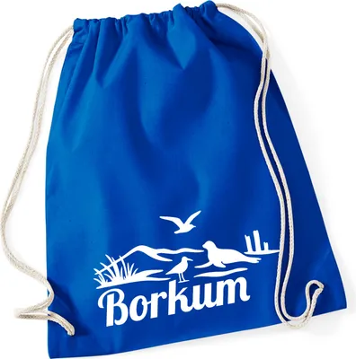 Produktbild von Huuraa Turnbeutel Borkum Strandmotiv 12 Liter Bright Royal Baumwolle Rucksack Geschenkidee