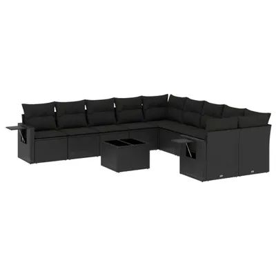 Produktbild von 11-tlg. Garten-Sofagarnitur mit Kissen Schwarz Poly Rattan