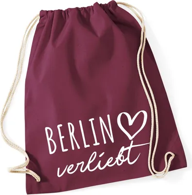 Produktbild von Huuraa Turnbeutel Berlin verliebt 12 Liter Burgundy Baumwolle Rucksack Geschenkidee