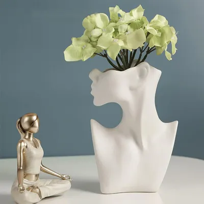Produktbild von Weiß Vasen, Nordischer Stil Deko Blumenvase, Tischvase, für Tisch Blumenarrangements Ornament, Vase für Wohnzimmer Büro Dekoration
