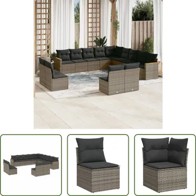 Produktbild von The Living Store 13-tlg. Garten-Sofagarnitur mit Kissen Grau Poly Rattan