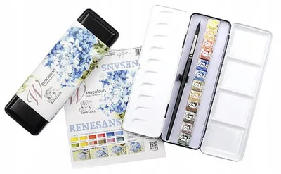 Produktbild von Renesans Hortensja Aquarellfarben-Set Halbpanzer Metall 12 Stück