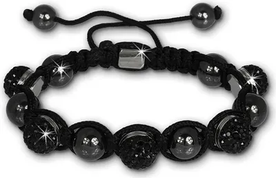 Produktbild von Shamballa Armband original Sterlinx mit 5 schwarze Glitzerkugeln SHS51S