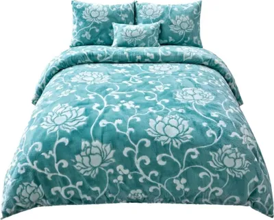 Produktbild von Fleece Bettwäsche Flausch 135x200 80x80cm Blumen türkis: 2tlg.