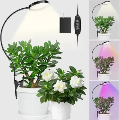 Produktbild von LED Vollspektrum Pflanzenlampe, Pot-Clip Pflanzenlicht für Zimmerpflanzen, Pflanzenwachstumslampe mit 3/6/12 Timer, 10Helligkeitsstufen, Growlight,