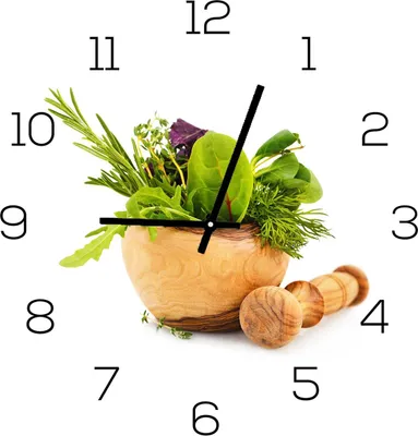 Produktbild von Wanduhr aus Glas 30x30cm Uhr als Glasbild Küche Kräuter Gewürze Deko