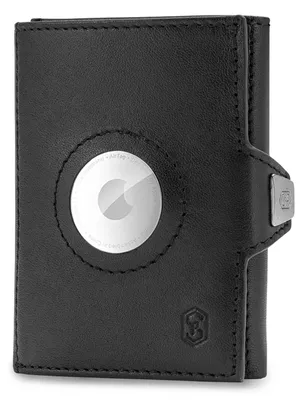 Produktbild von Slimpuro Tryo Airtag Wallet, Airtag Geldbörse aus Leder, Geldbörse für Herren Klein mit Münzfach, Kreditkartenetui mit RFID, Smart Wallet Mini, Geldbörse Slim mit 6 Kartenfächer, Kartenetui Schwarz