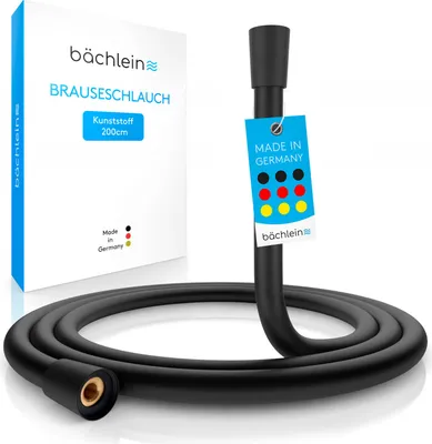 Produktbild von Bächlein Kunststoff Brauseschlauch schwarz in 2,0m Länge mit doppelten Verdrehschutz - Germany flexibler und knickfester Duschschlauch mit verstärkten Polyesterfäden - universelles G 1/2” Anschlussmaß